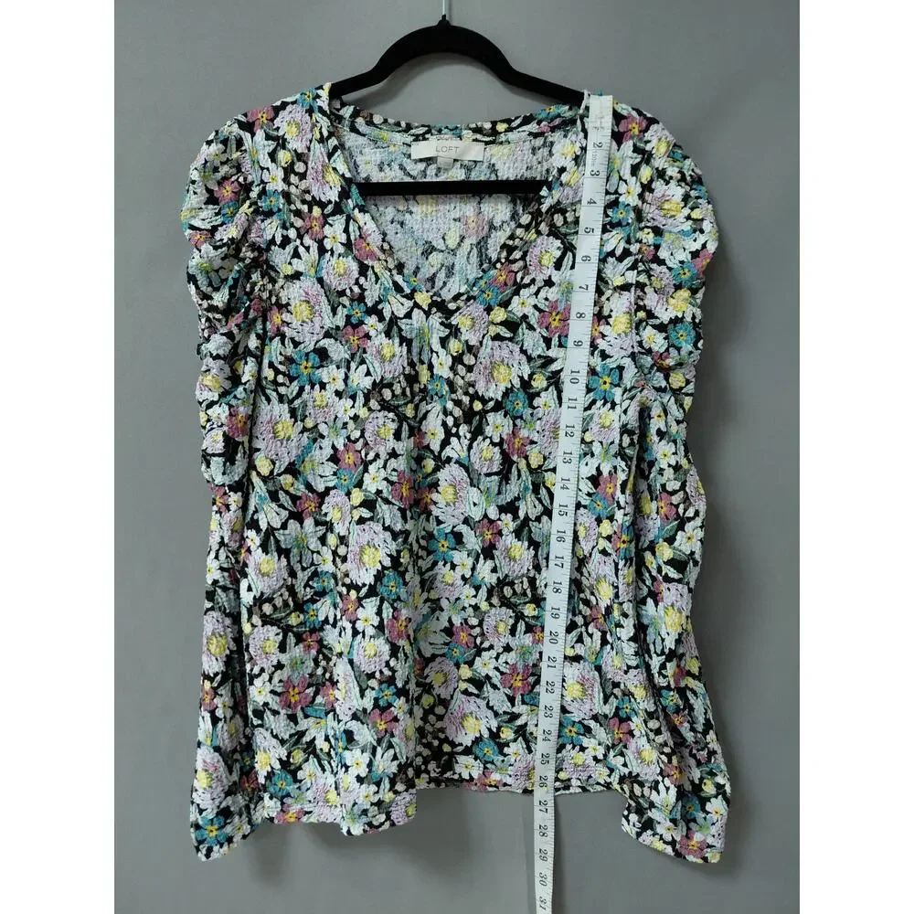 Loft Polyester Blend Multicolor Floral Stretch Blouse Women Size L